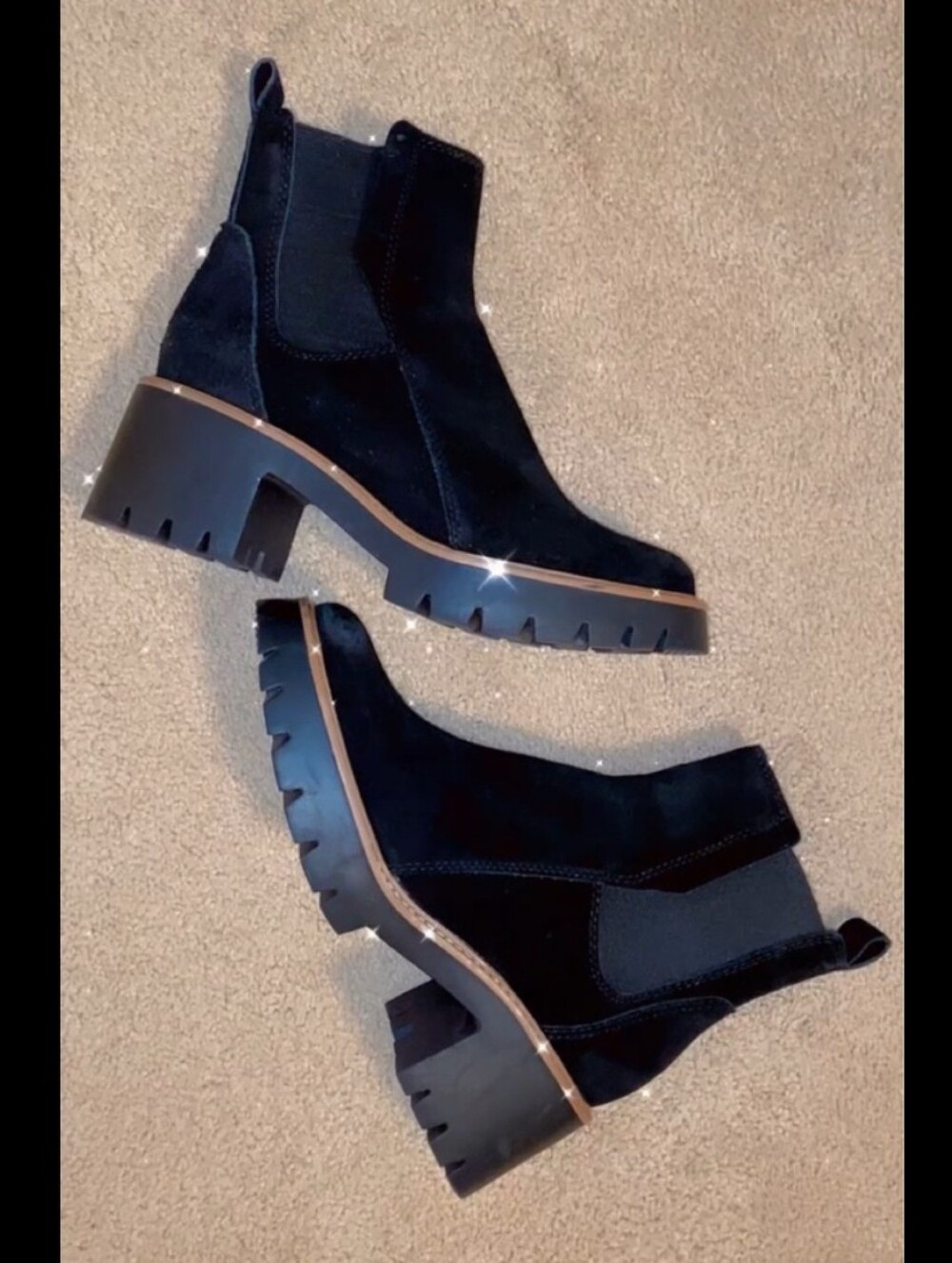 Dolce Vita Halina Black Suede Lug Sole Chelsea Boots 😍👢